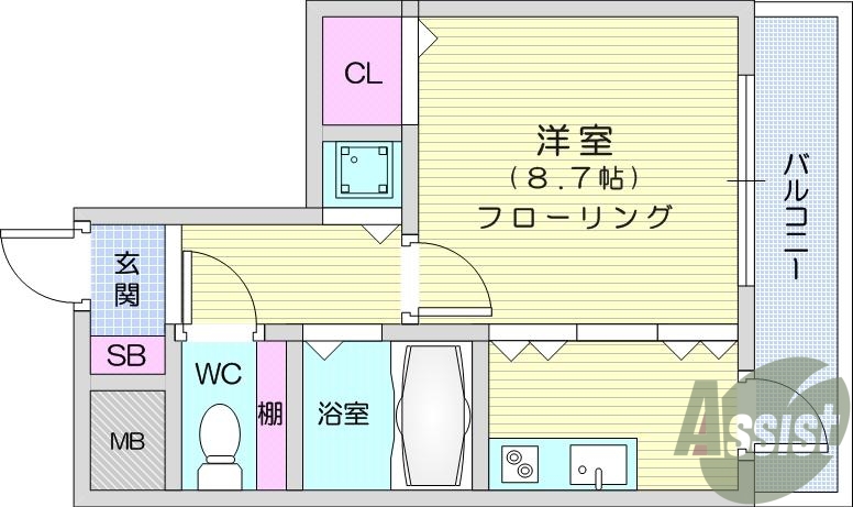 1R、浴室乾燥機、モニター付きインターホンつき。