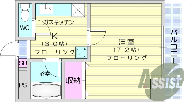 １K、エアコン、BSアンテナ、温水洗浄便座、モニターホン