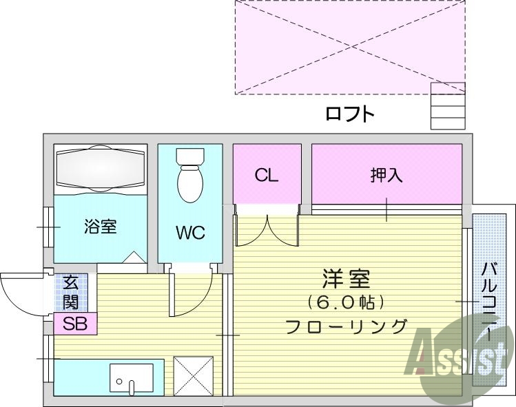 1K、シャワー、エアコン、室内洗濯機置場、フローリング