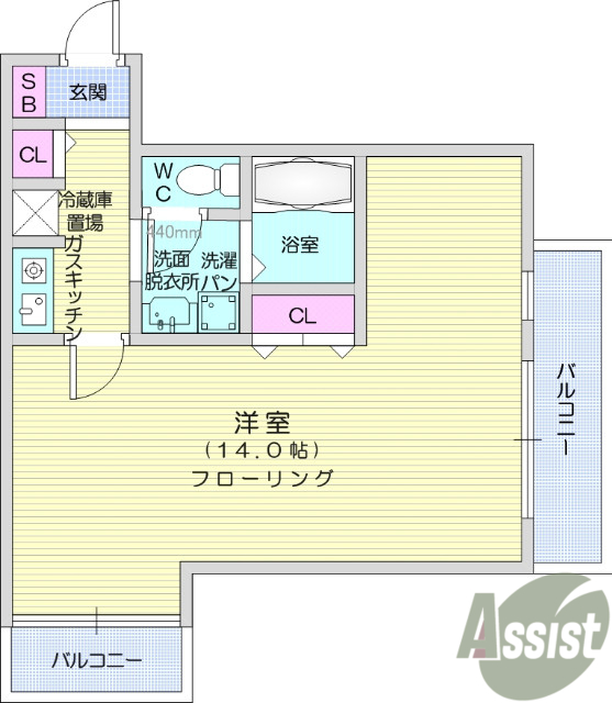 1K、エアコン、バストイレ別、フローリング