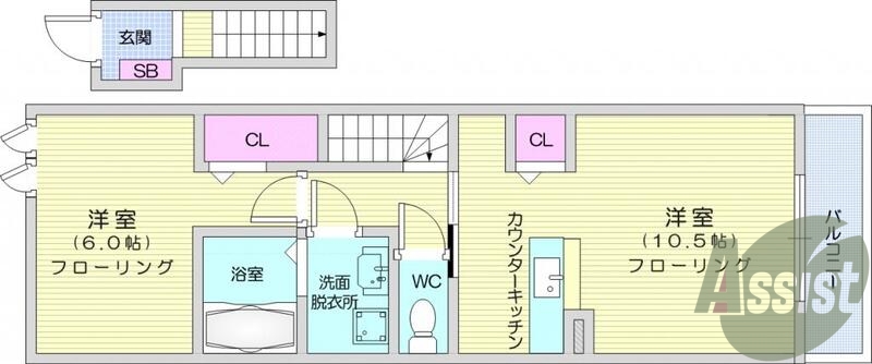 1ＬＤＫ、カウンターキッチン、エアコン２基、浴室乾燥機