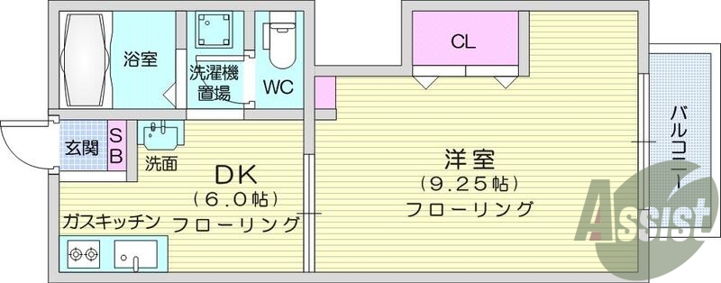 1ＤＫ，エアコン、室内洗濯機置場、クローゼット、トイレ浴室別