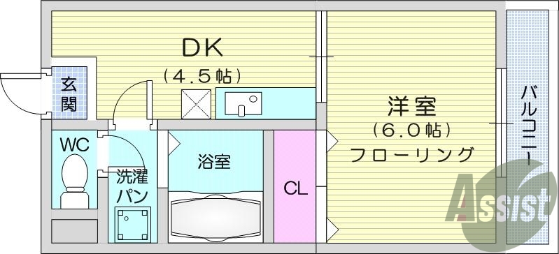 1DK、エアコン、室内洗濯機置場、トイレ浴室別、クローゼット