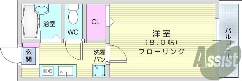 １Ｋ、バス・トイレ別、エアコン、都市ガス