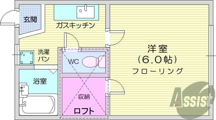 1K、バス・トイレ別、エアコン、