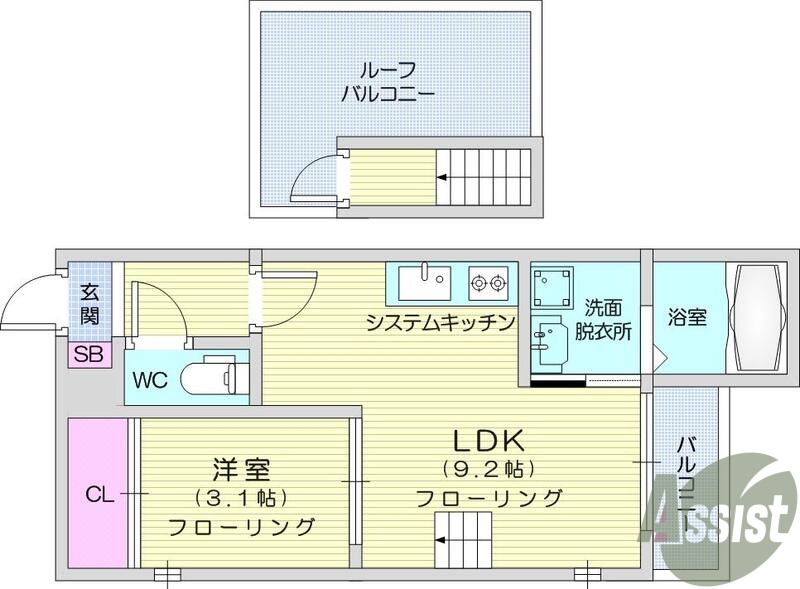 1LDK、エアコン、インターネット、オートロック、浴室乾燥機