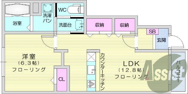 1LDK、カウンターキッチン、浄水器インターホン