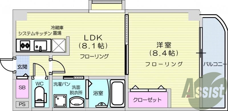 1LDK、オートロック、モニター付きインターホン、エアコン