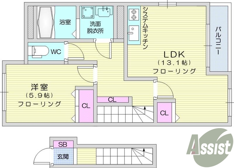 1ＬＤＫ、浴室乾燥機、システムキッチン、モニタ付インターホン