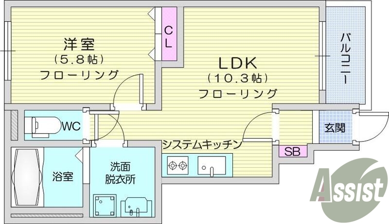 1ＬＤＫ、浴室乾燥機、システムキッチン、モニタ付インターホン