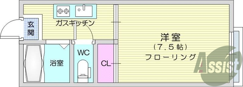1Ｋ、ネット無料、フローリング、バストイレ別、ガスコンロ付き