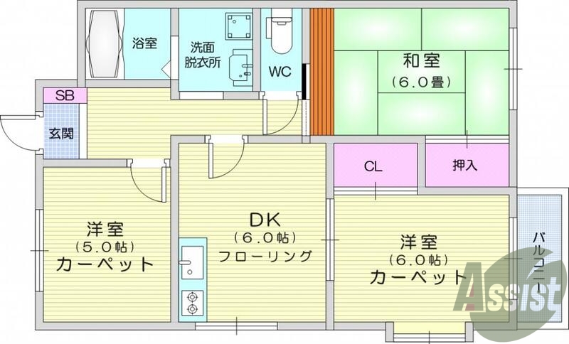 3DK、都市ガス、エアコン、ウォシュレット、給湯