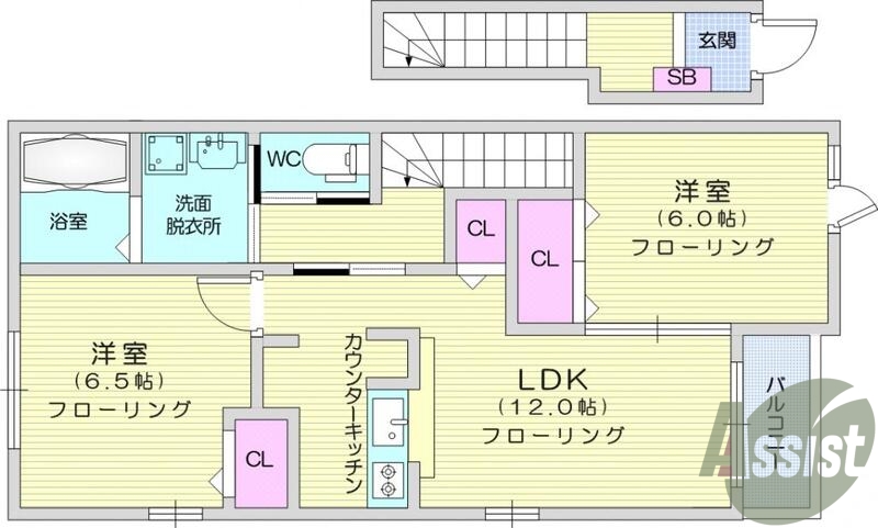 ２LDK、カウンターキッチン、浴室乾燥、シャンプードレッサー