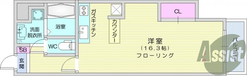１R、セパレート、ベランダ、洗濯機置き場、セパレート