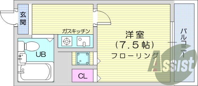 1K、東向き、バス・トイレ別、エアコン、バルコニ、ガスコンロ