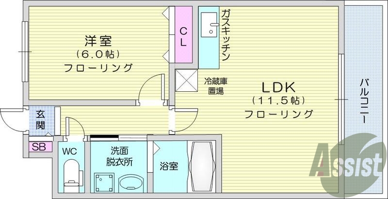 1LDK、エアコン、室内洗濯機置場、トイレ浴室別。