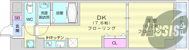 1DK、バス・トイレ別、光ファイバー、エアコン