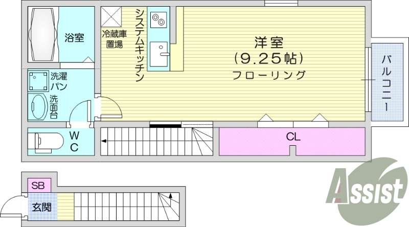 1R、バストイレ別、エアコン、温水洗浄便座、ネット無料