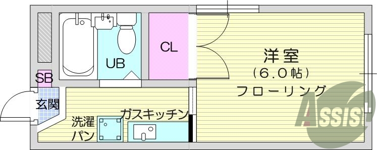 1K、フローリング、エアコン、プロパンガス、