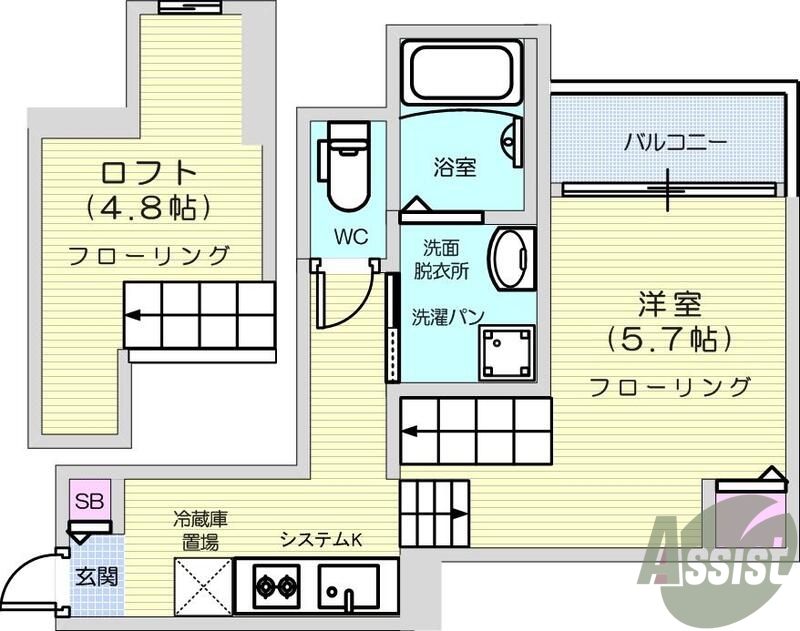 1K・大型ロフト・ネット無料・システムK・浴室乾燥・浴室TV