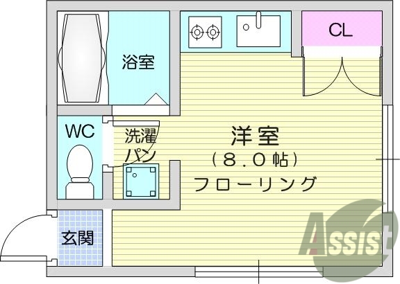 1R、エアコン、室内洗濯機置場、トイレ浴室別、クローゼット