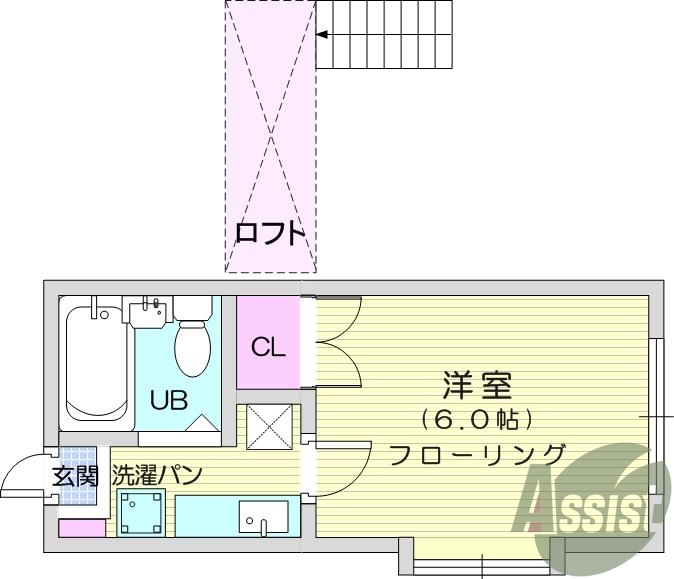 1K、エアコン、室内洗濯機置場、トイレ浴室別、クローゼット