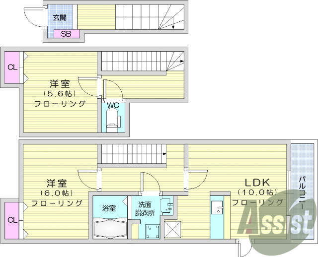 2LDK、カウンターキッチン、バス・トイレ別、浴室乾燥機