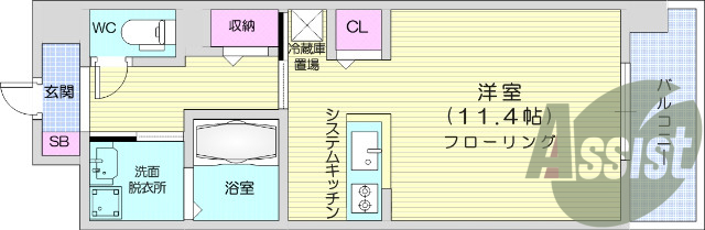 1R、エアコン、バストイレ別、洗面所独立、バルコニー