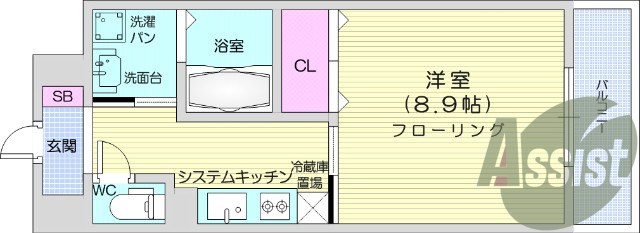 1K、バストイレ別、モニター付きインターホン、エアコン