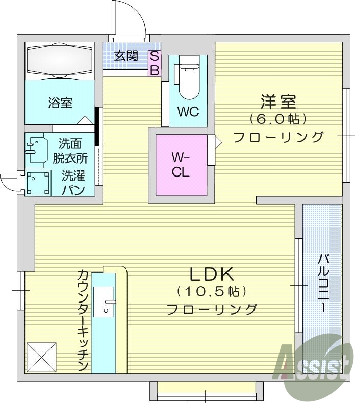 １ＬＤＫ、角部屋、バストイレ別、追い焚き機能、都市ガス