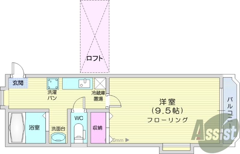 1Ｋ、エアコン、室内洗濯機置場、トイレ浴室別、クローゼット