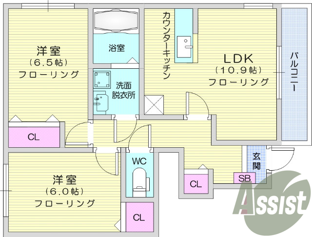 2LDK、角部屋、追い焚き、浴室乾燥機、床下収納、BS共聴