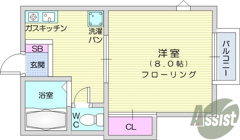1ｋ、バストイレ別、エアコン、フローリング