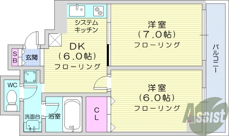 2DK 、独立洗面台、収納、温水洗浄便座、室内洗濯機置場