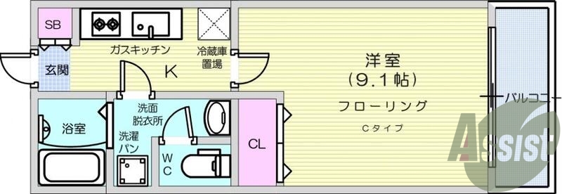 1Ｋ・ガスキッチン・シャンドレ・浴室乾燥・シャワートイレ