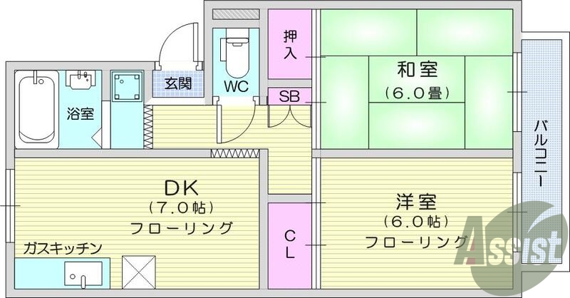 2DK、追い炊き機能、脱衣所、エアコン、バルコニー