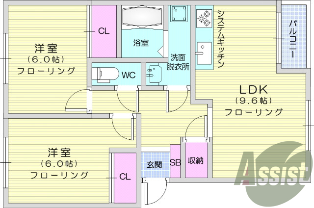 2LDK、独立洗面、システムキッチン、追焚き、TVインタホン