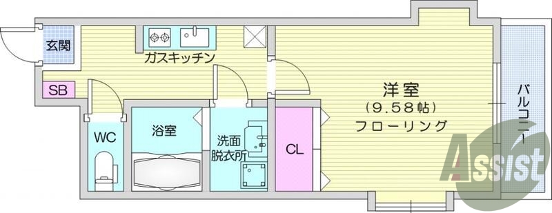 １Ｋ、クローゼット、ガスキッチン、エアコン、セパレート