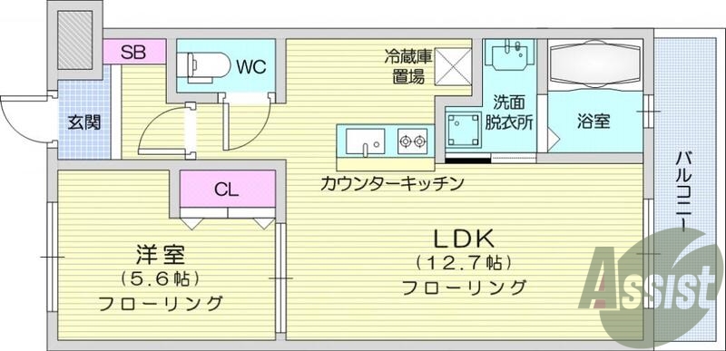 1LDK、オートロック、エレベーター、システムキッチン