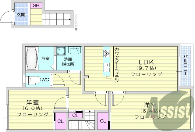 1LDK、エアコン2台、カウンターキッチン、追い焚き