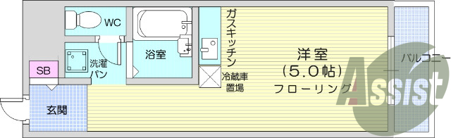 ワンルーム、都市ガス、風呂、トイレ、洗濯機置き場