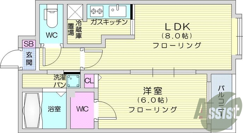 1LDK、給湯、ガステーブル、システムキッチン、追い焚き機能