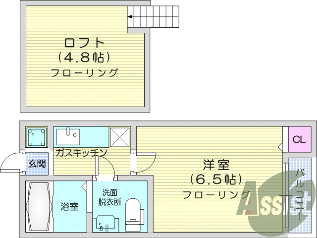 1Ｋ、ロフト付き、フローリング、エアコン、ＴＶインターホン