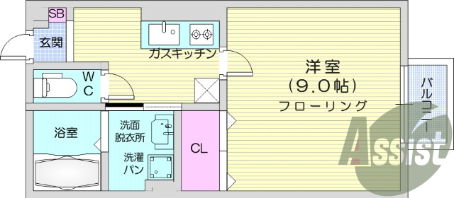 1K、エアコン、温水洗浄暖房便座、TVインターホン