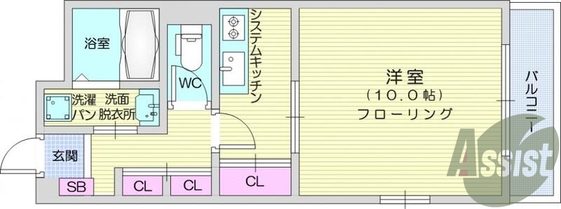 1DK、システムキッチン、オートロック、都市ガス