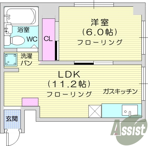 1LDK、ユニットバス、室内洗濯機置き場、エアコン
