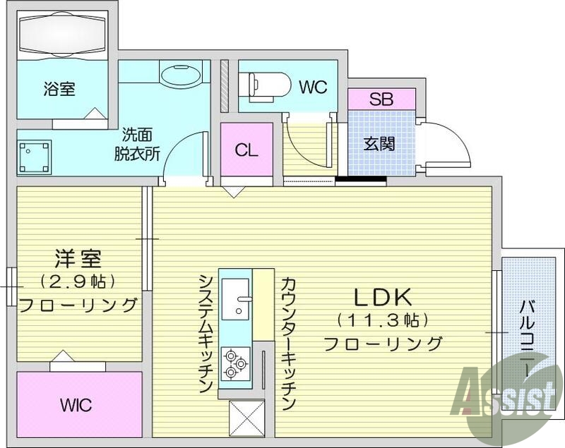 １ＬＤＫ、対面式キッチン、カウンターキッチン、シャワートイレ