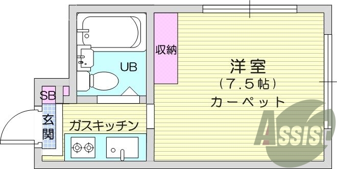 1K、給湯器、ガスコンロ設置、モニタ付きインターホン