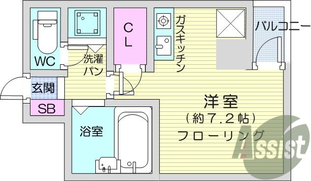 １Ｒ、給湯器、ガステーブル、風呂、トイレ。