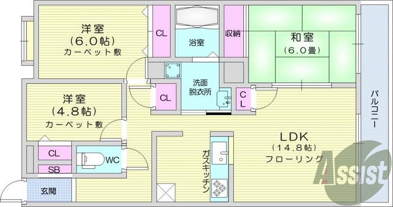 3LDKB/T別、洗面台、システムK、全居室収納、エアコン